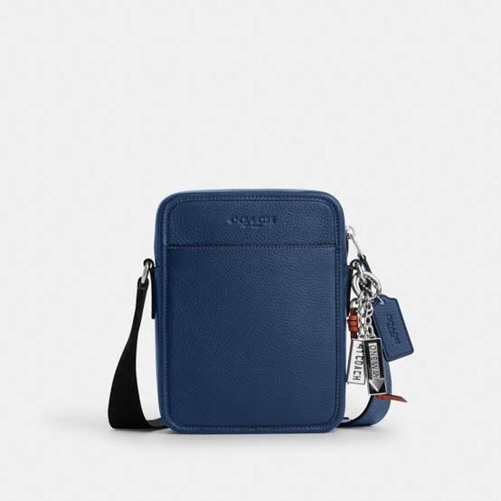 B4-006 NWT COACH Sullivan Crossbody With Charms Leather Deep Blue Silver CEB93